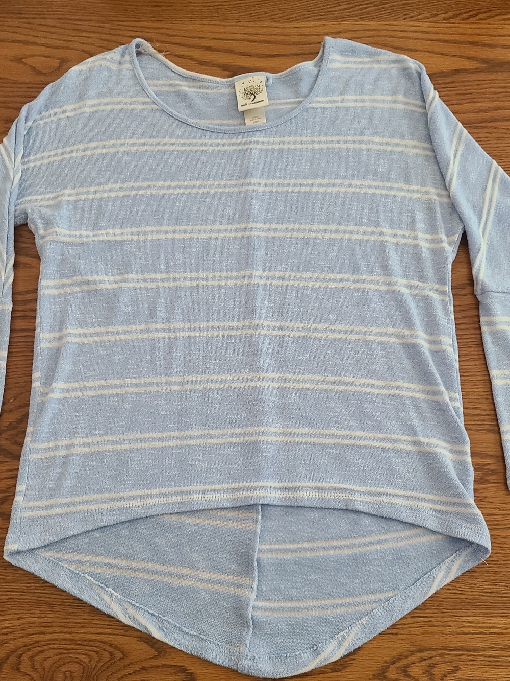 Self Esteem Light Blue and White Striped Long Sleeve Top